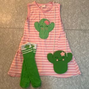Cactus Appliqué Skater Dress with matching Knee Socks & Purse Girls Size 5